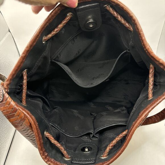 FOSSIL Vintage Black Pebbled Leather Bag Woven  Handles Shoulder Purse Key Charm - Picture 9 of 12